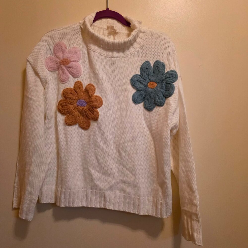Hem & Thread 3D Floral Flowers Sweater M